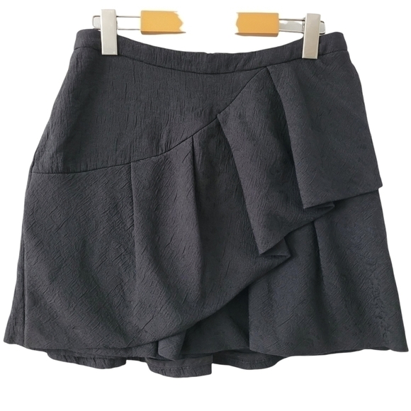 ZARA Asymmetrical Ruffled Mini Skirt Layered Frill Hem Flare Black Flirty Party - Picture 2 of 9